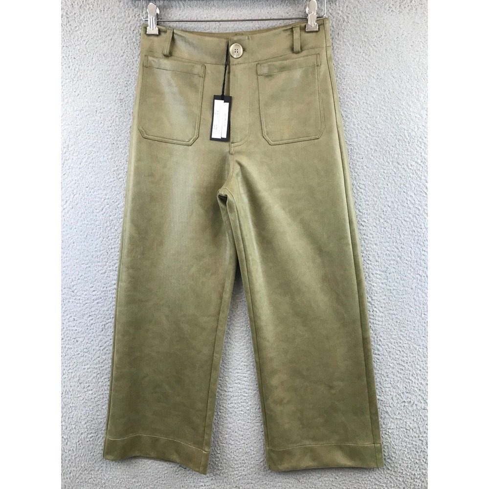 New APNY Vegan Leather Wide Leg Pants Size 6 pockets